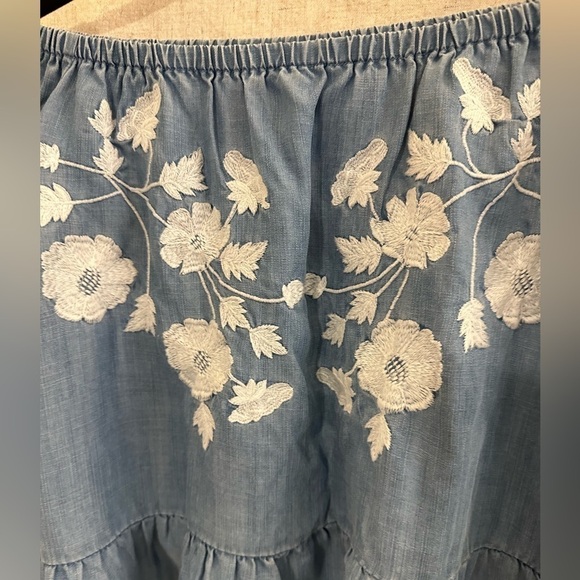 Blue Embroidered Off the Shoulder Top XS - Picture 3 of 8